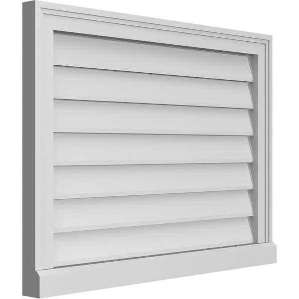 Vertical Surface Mount PVC Gable Vent W/ 2W X 2H , Brickmould Sill Frame, 30W X 22H